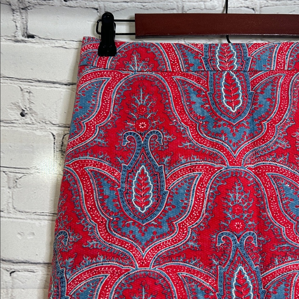 J. Crew Red Blue Paisley No. 2 Pencil Skirt Size 2 Excellent Condition - Picture 3 of 10